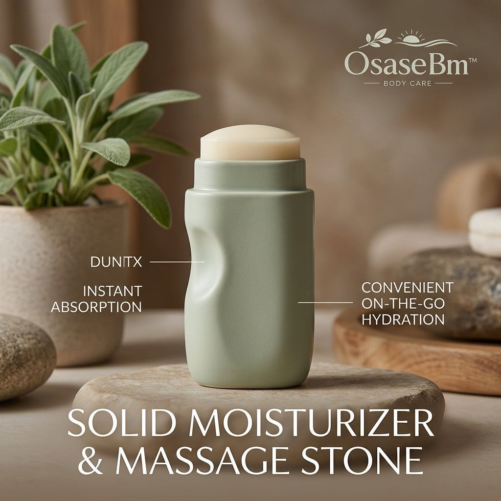 OsaseBm™ Solid Moisturizer & Massage Stone | 2-in-1 Hydrating Body Balm Stick with DUNITX™ Ergonomic Grip | Instant Absorption, On-the-Go Deep Hydration, Skin Sculpting & Body Massager for Dry Skin