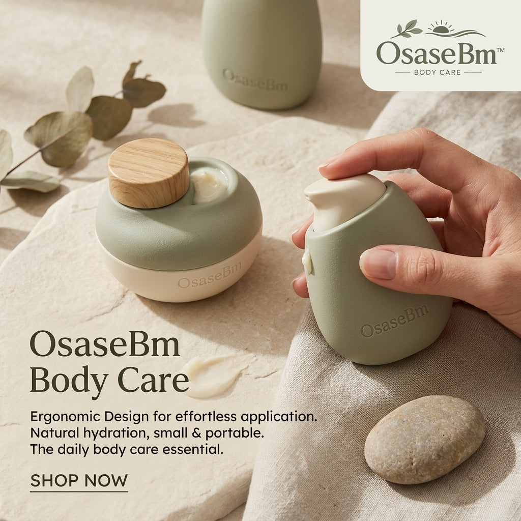 OsaseBm™ Ergonomic Body Care Set - Portable Hand & Body Lotion Dispenser & Moisturizing Cream Jar with Natural Wooden Lid | Daily Travel-Friendly Hydrating Skincare Duo for Smooth Skin | Aesthetic Sage Green Gift Set