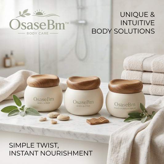 OsaseBm™ Premium 3-Piece Body Care Gift Set | Exfoliating Body Scrub, Deeply Hydrating Body Butter & Soothing Multi-Purpose Balm | All-Natural, Eco-Friendly Spa Skincare for Dry Skin Relief